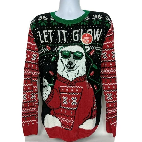 NWT Ugly Christmas Sweater Polar Bear Light Up Large - Picture 1 of 7